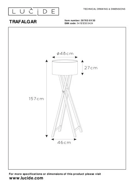 Lucide TRAFALGAR - Stehlampe - 1xE27 - Schwarz - technisch